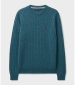 Lambswool Cable Knit Crew Neck - Blue Marl