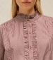 Frill Neck Shirt - Brown Multi