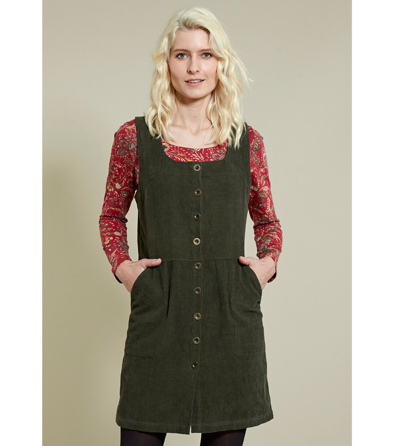 Button Front Pinafore - Khaki