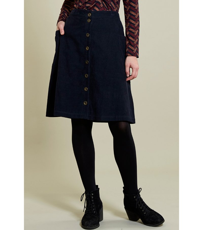 Button Front Skirt - Navy