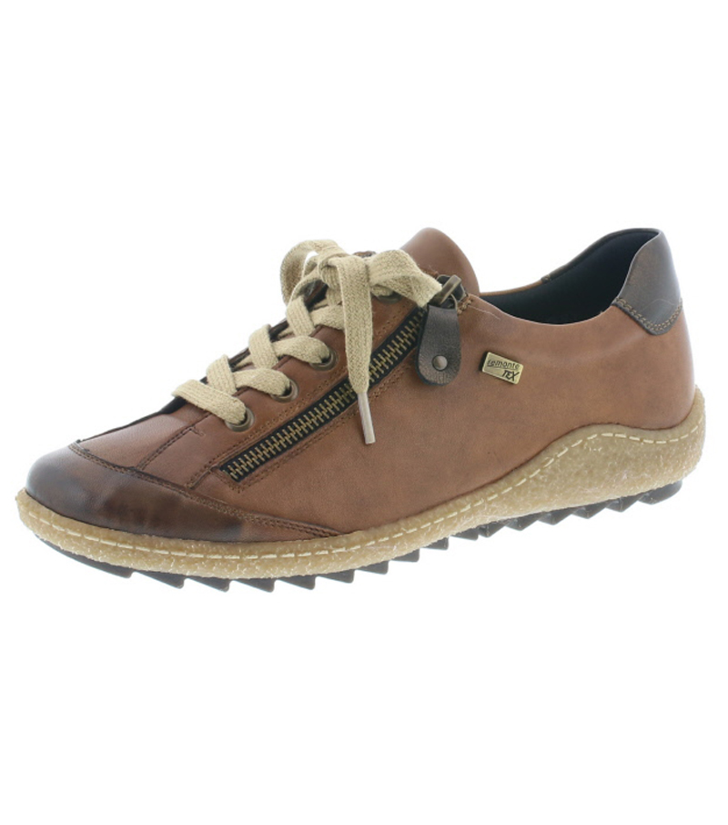 Lace Up Shoe with Side Zip - Chestnut