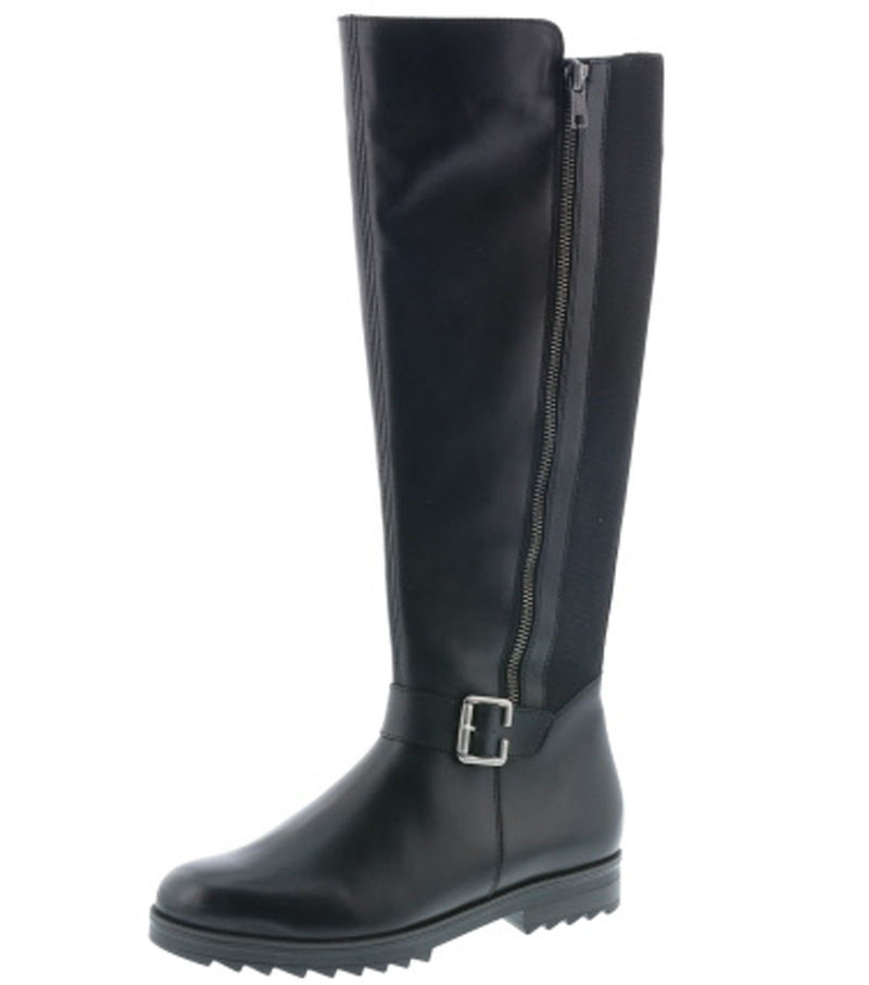 Knee High Boot with Side Buckle - Black