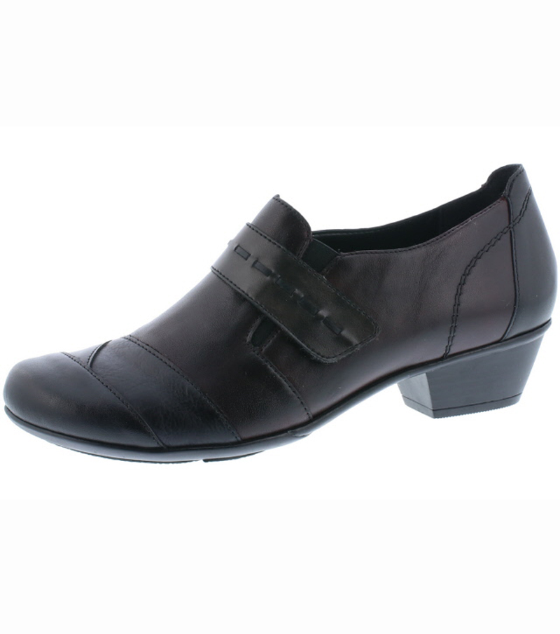 Strap Over Heeled Shoe - Burgundy Black