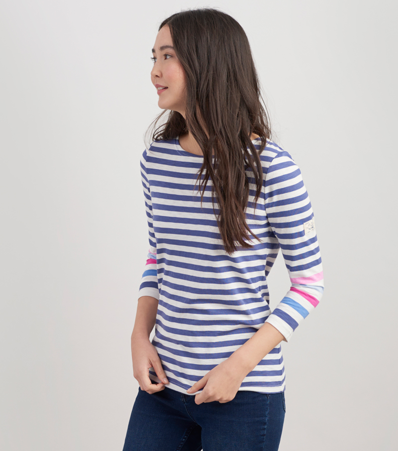 Harbour Block Stripe Top - Cream Blue Stripe