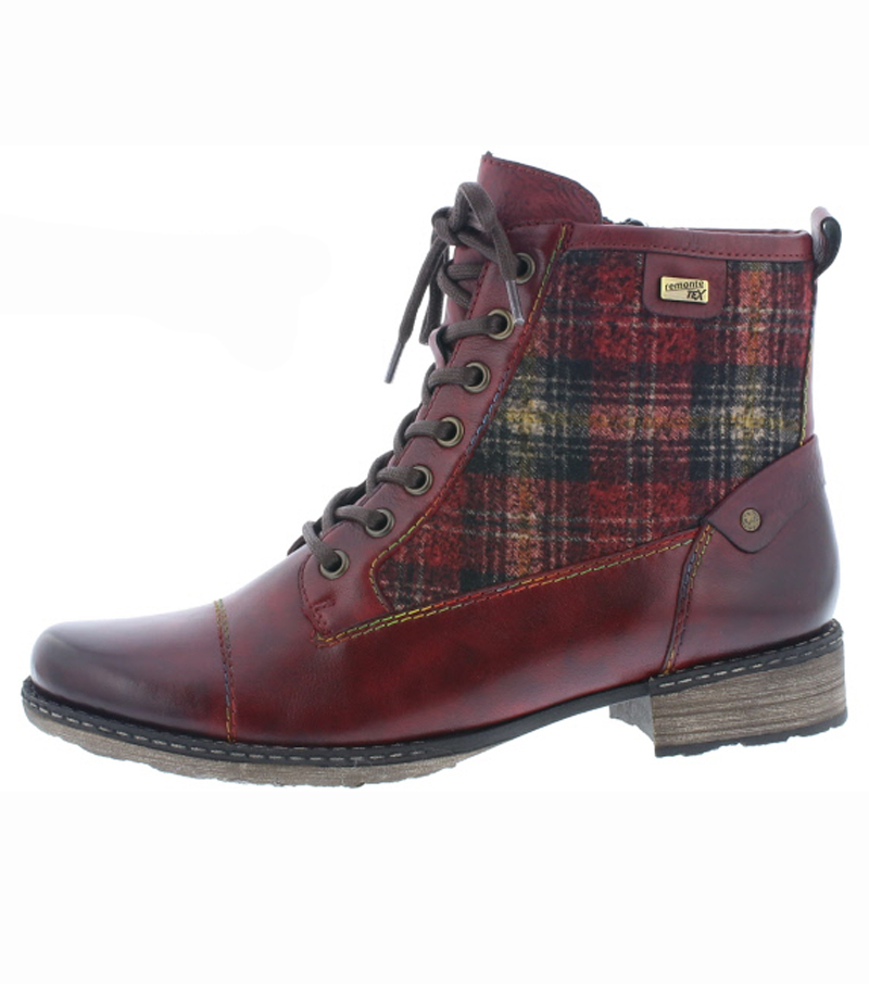 Tartan Check Lace Up Boot - Red