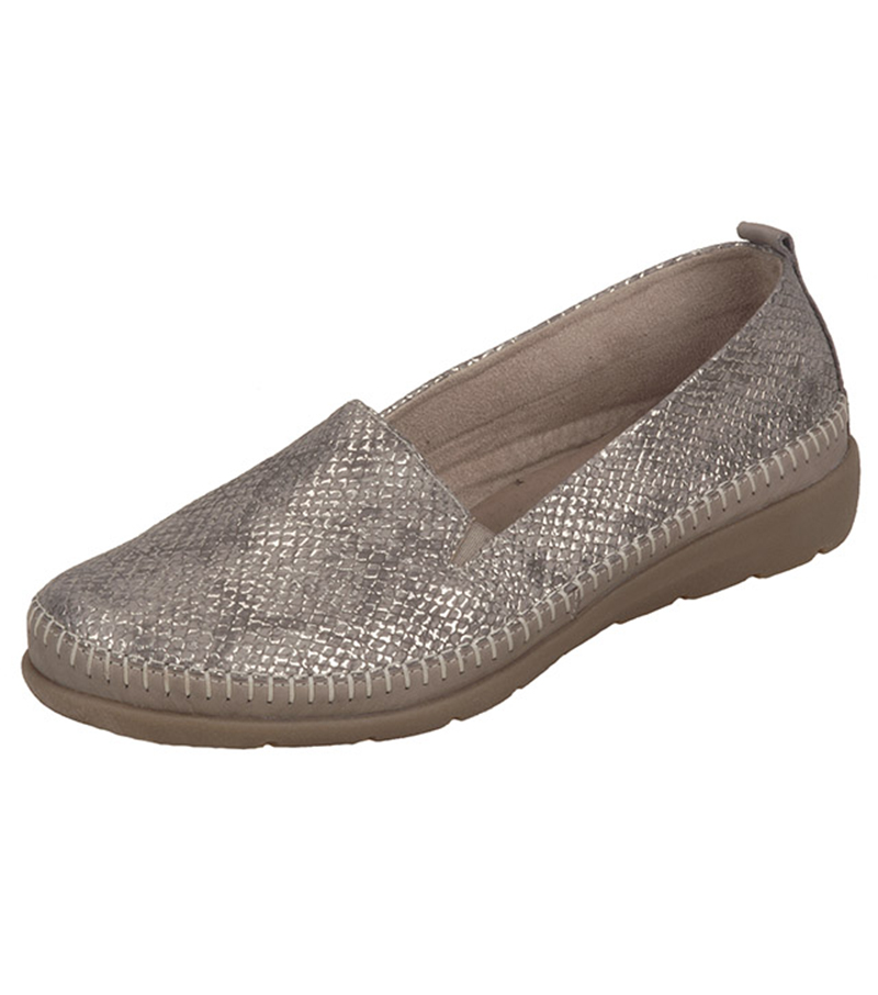 Remonte D8602 Slip On Donna, Scarpe Basse In Pelle Verniciata/Tessuto, Colore Beige, Tacco 3,9 Cm, Suola EVA, Plantare Rimovibile