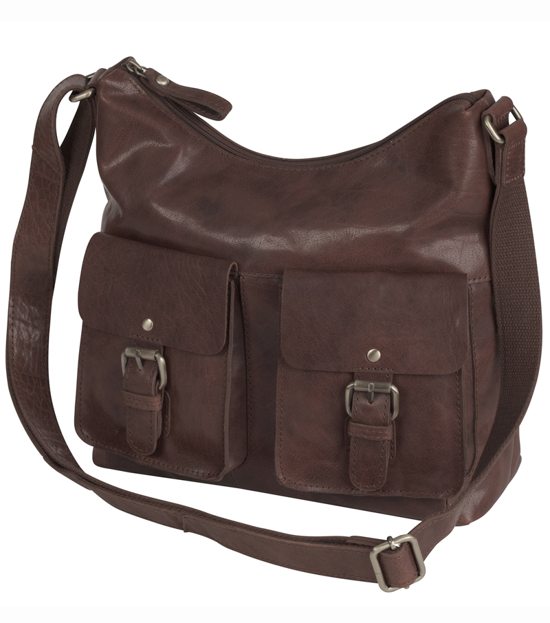 Zip Top Bag with Buckle Pockets - Brown