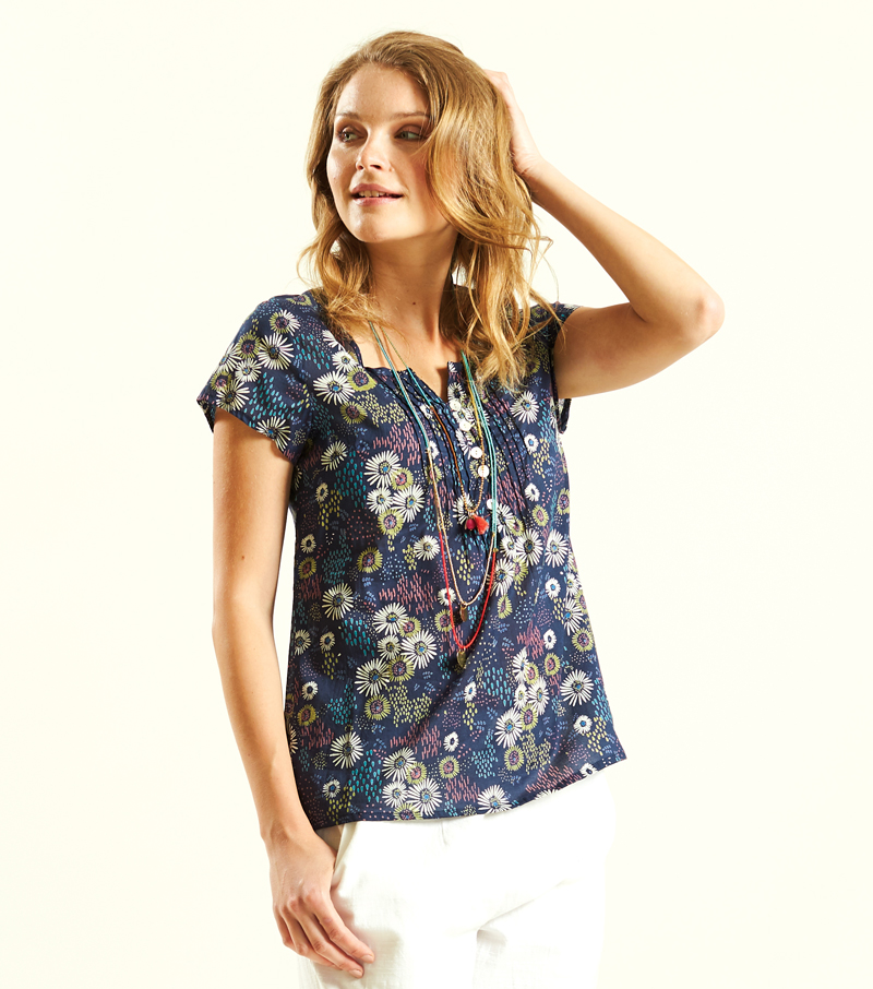 Capsleeve Blouse - Navy