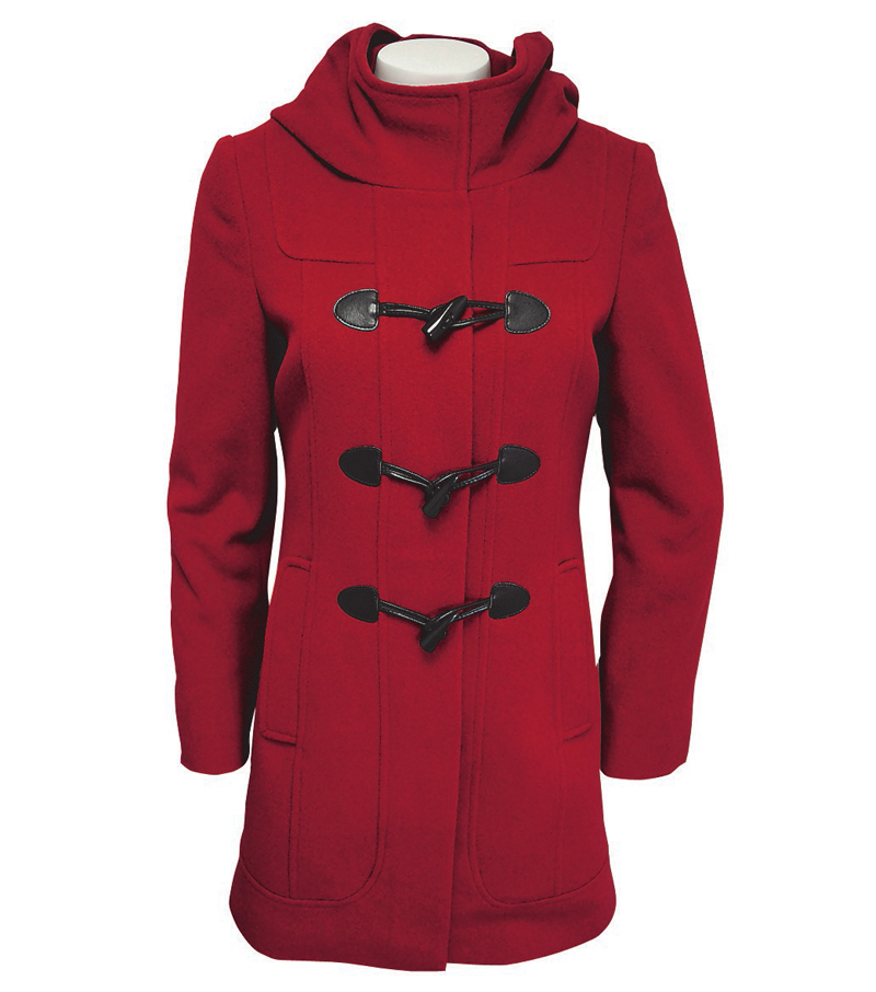 Wool Rich Duffle Coat - Red