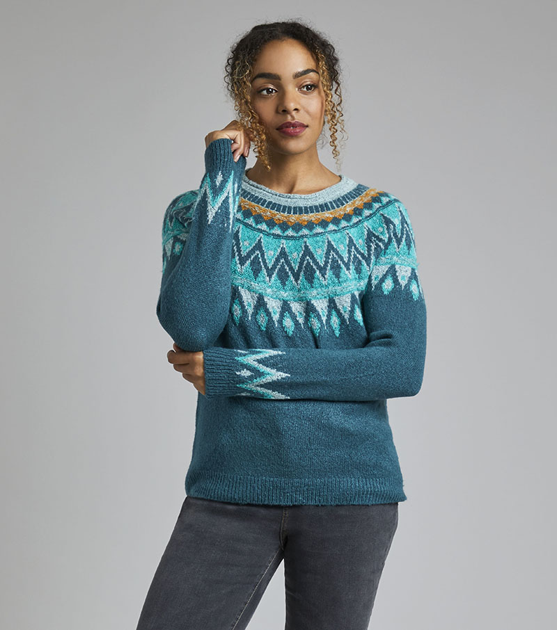 Liza Fairisle Pullover - Petrol Blue