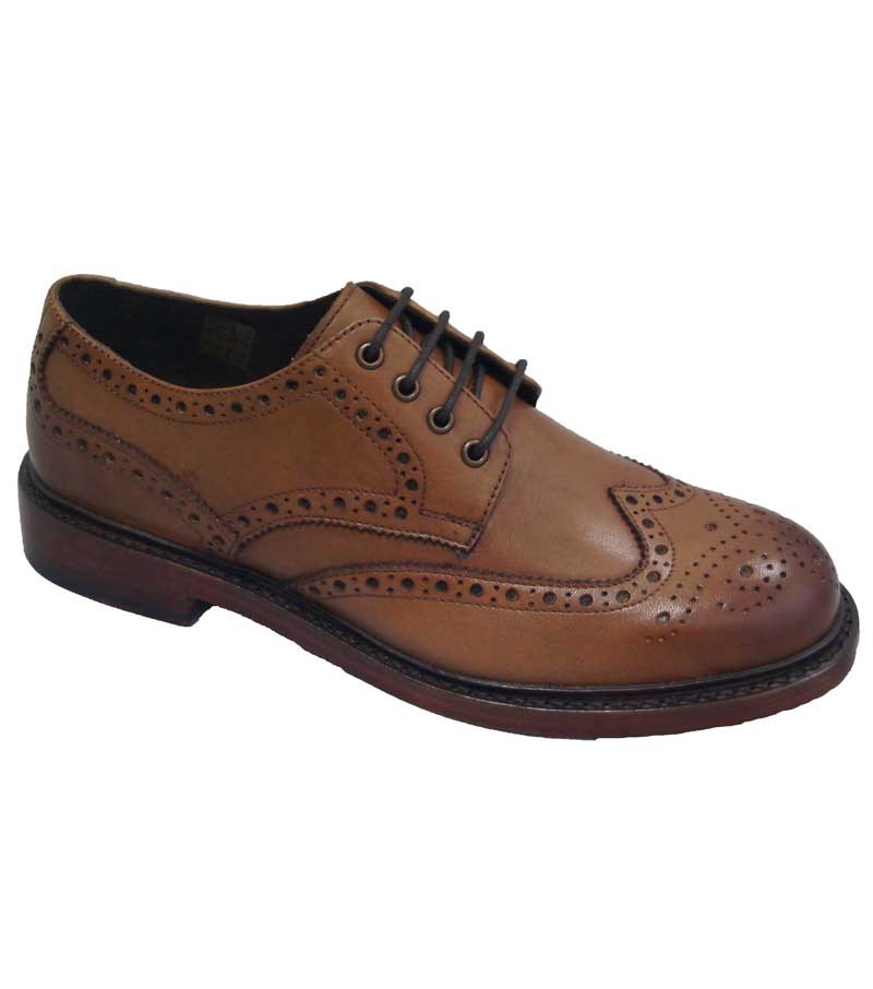 Muirfield Brogue with rubber sole - Burnished Tan