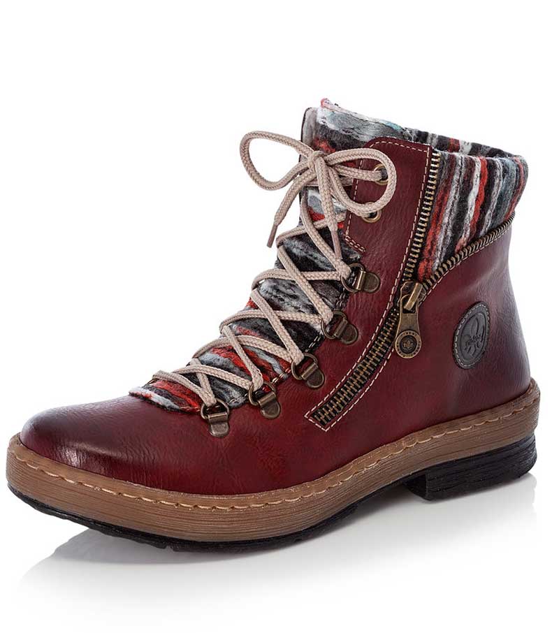 Side Zip Knitted Cuff Boot - Wine