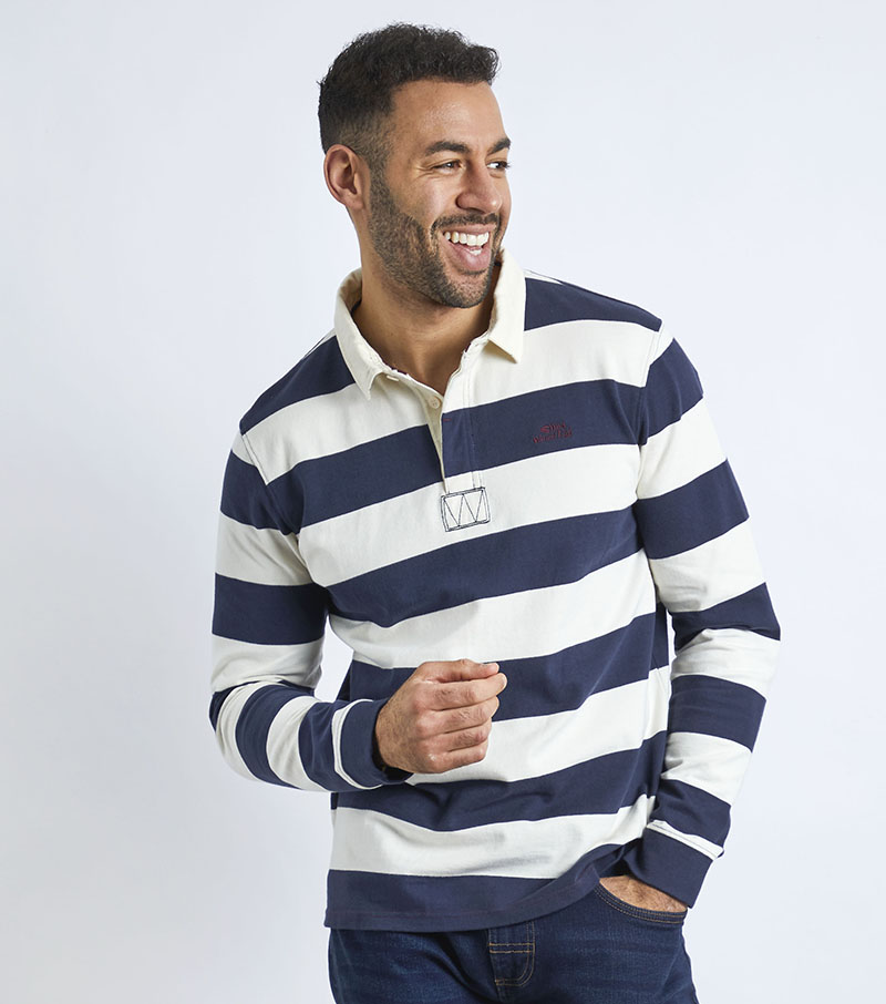 Colefax Striped Rugby Shirt - Navy
