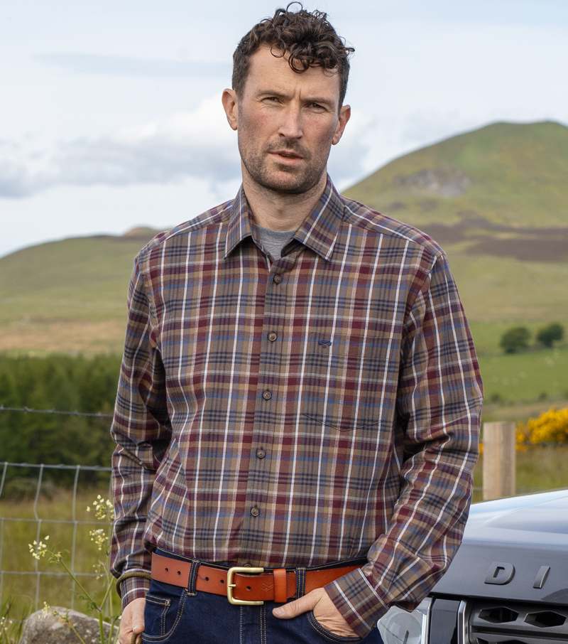 Montrose Brushed Cotton Shirt - Brown/Blue
