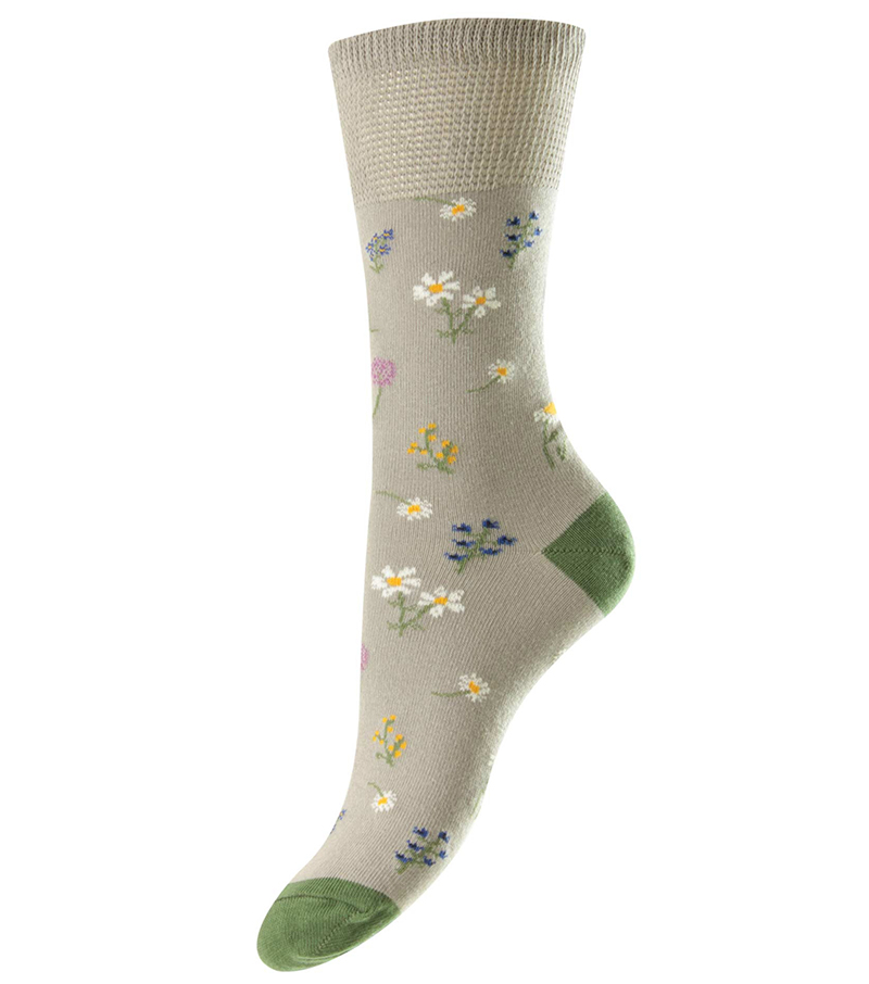 Floral Motif Sock - Grey