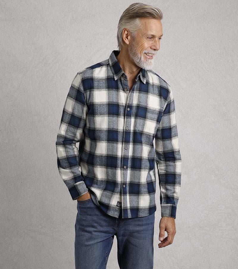 Broxton Long Sleeve Herringbone Shirt - Navy