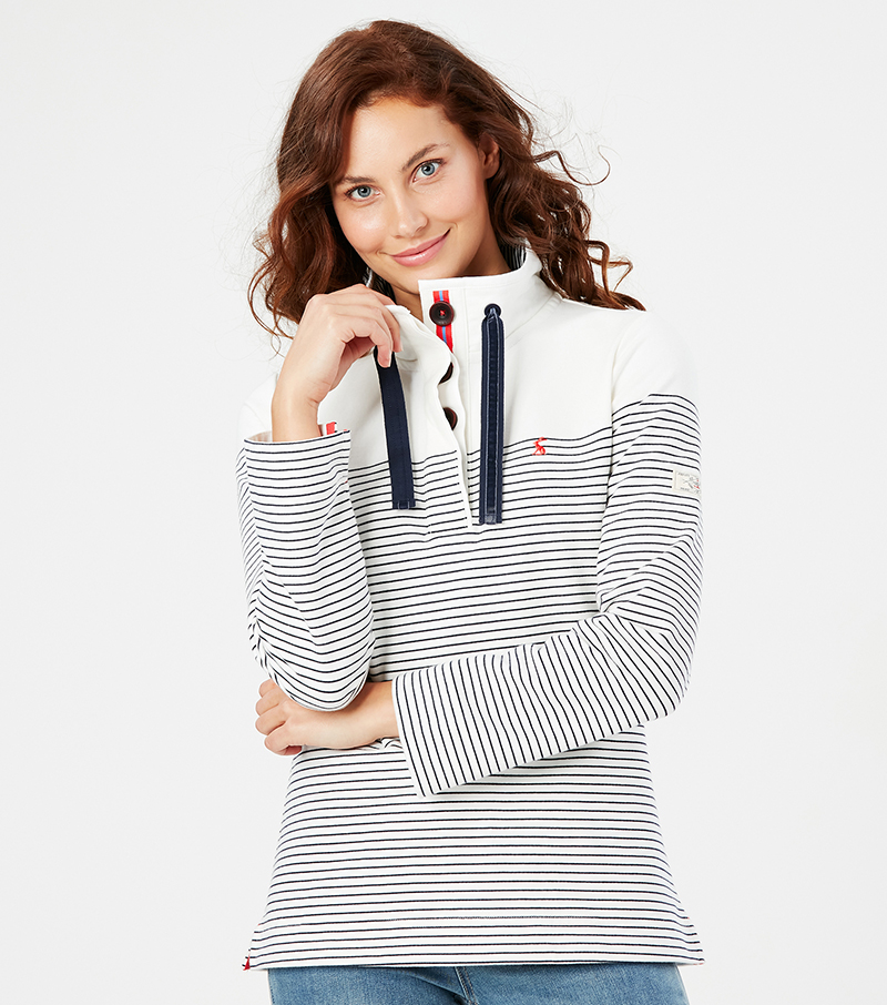 Saunton 1/4 Zip Jumper - Cream French Navy