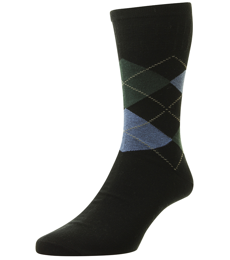 Argyle Cotton Softtop Sock - Black