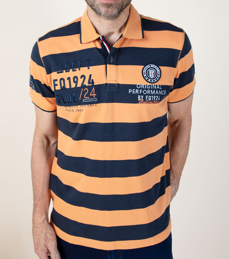 Peter Bold Stripe Polo - Coral Gold