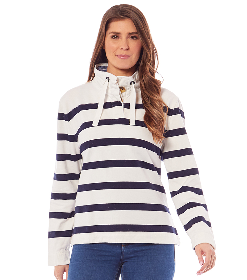 Button Down Sweatshirt - White/ Navy