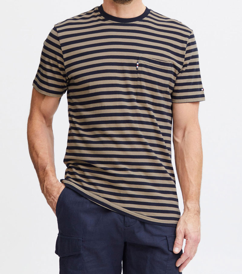 Tom Short Sleeve Stripe Linen Mix Tee - Crockery