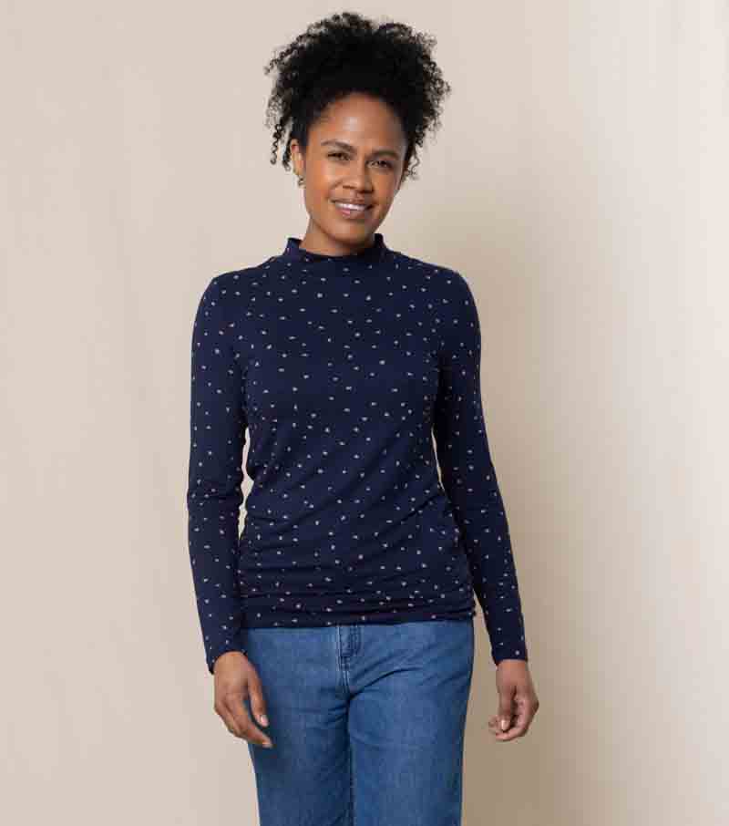 Ruth Turtle Neck Top - Navy