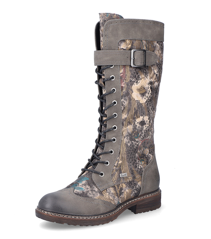 Knee Length Floral Boot - Grey