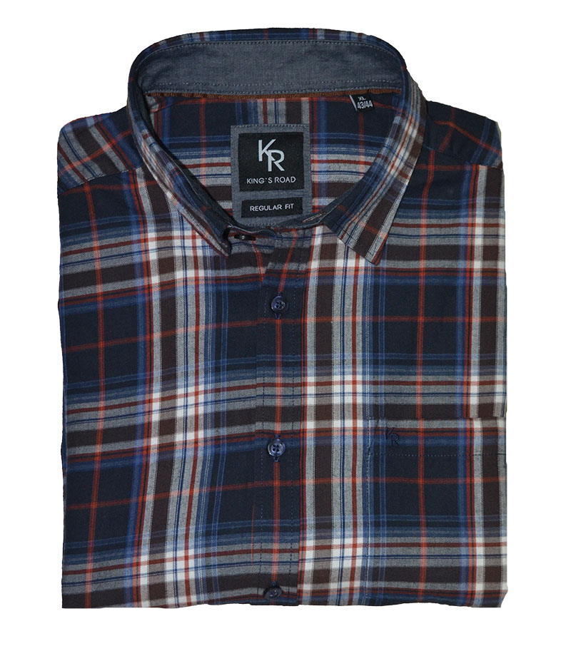 Milton Long Sleeve Shirt - Navy/Henna Check