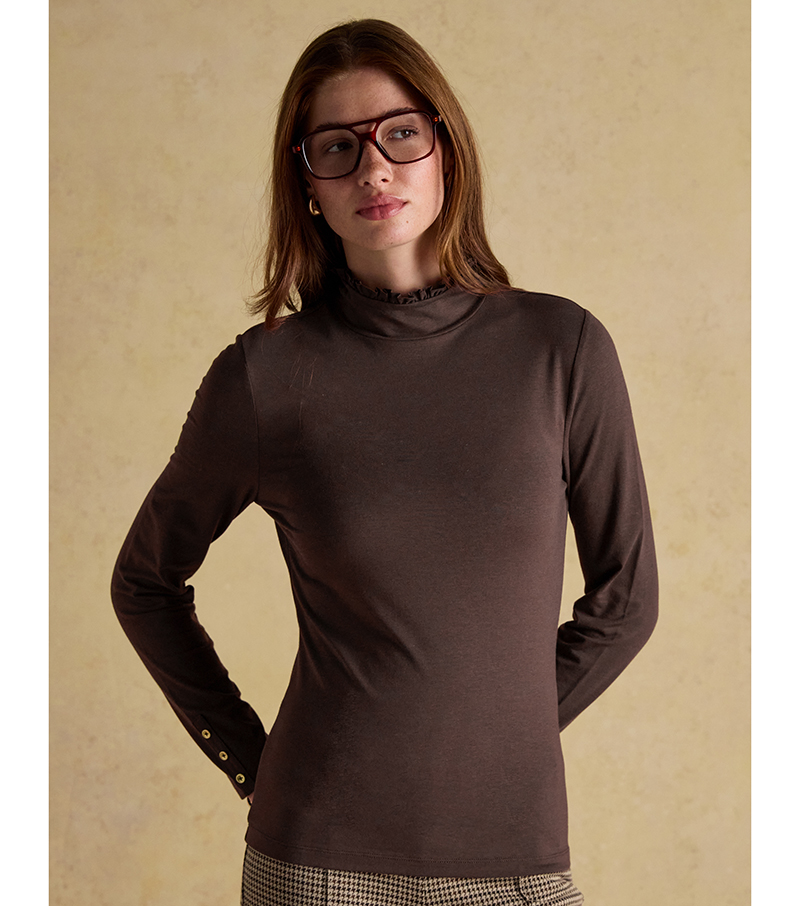 Amy Long Sleeve Jersey Top - Chocolate