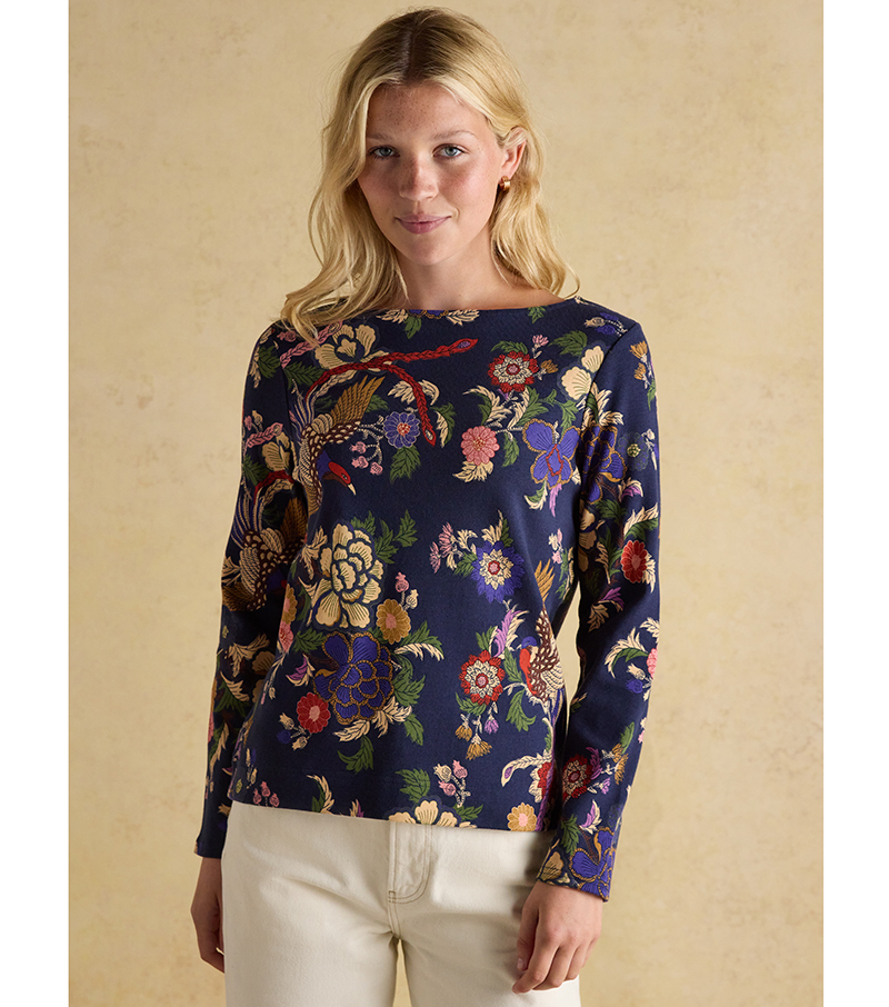Printed Harbour Breton Top - Navy Bird