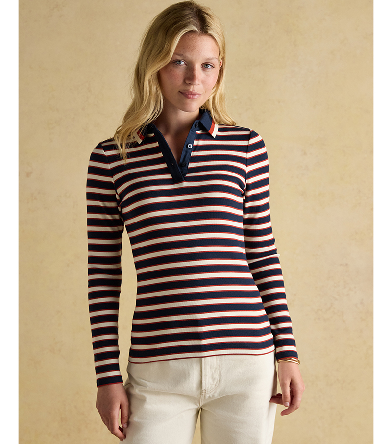 Fairfield Long Sleeve Polo Shirt - Navy/Red
