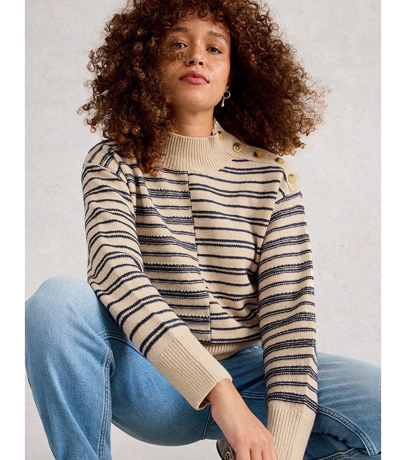 Stand Neck Jumper - Natural Multi