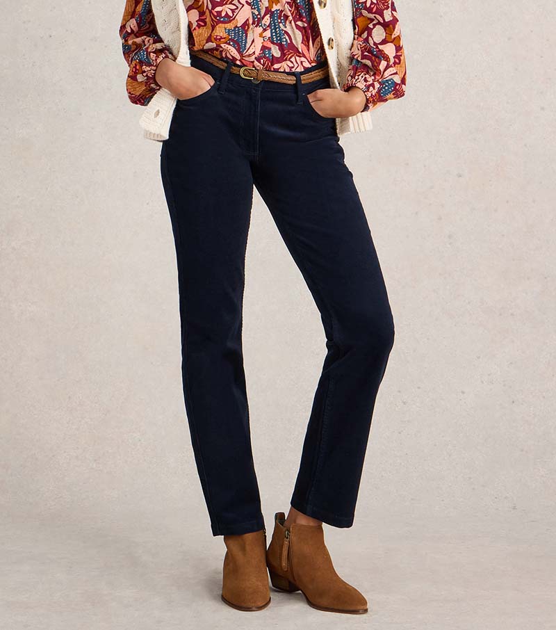 Brooke Cord Straight Trouser - Dark Navy