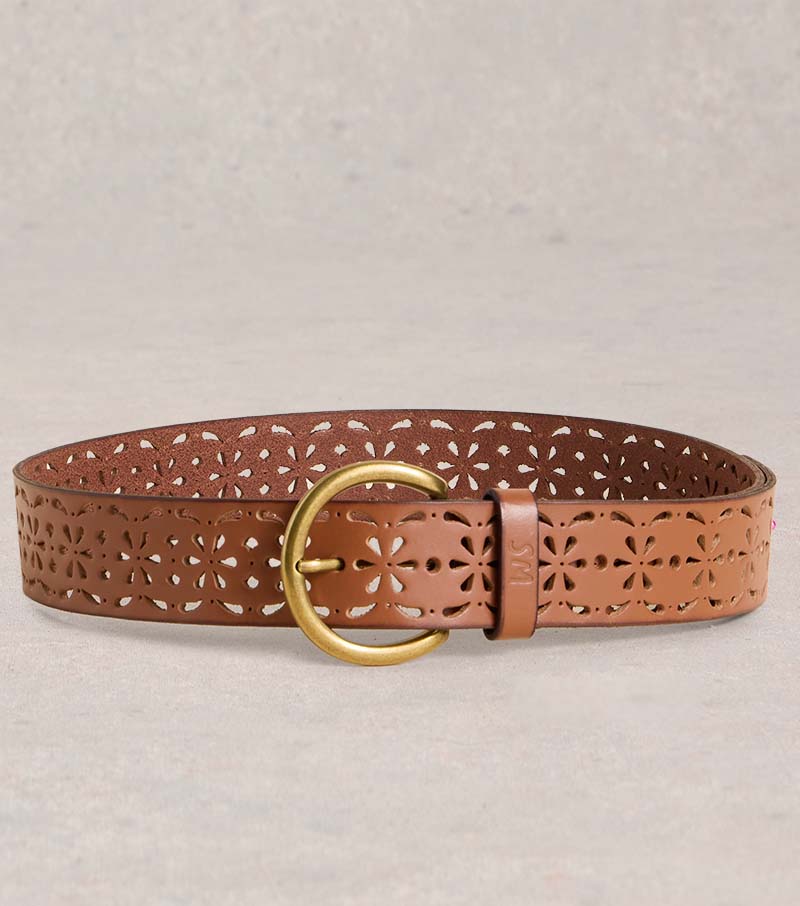 Punchout Floral Belt - Mid Tan