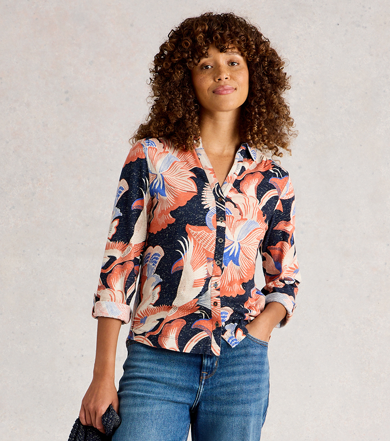 Annie Printed Sparkle Shirt - Navy