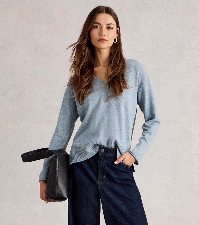 Lily V Neck Jumper - Blue