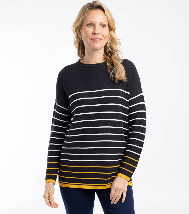 Sutton Striped Crew Jumper - Dark Navy