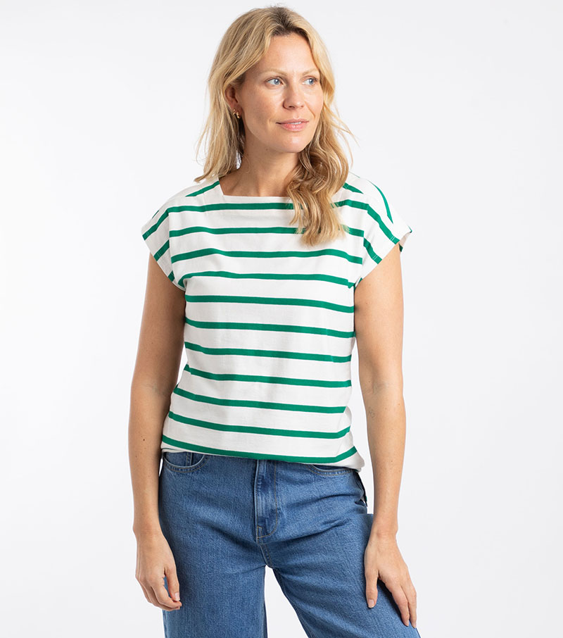 Bowe Organic Striped Jersey Top - Heritage Green