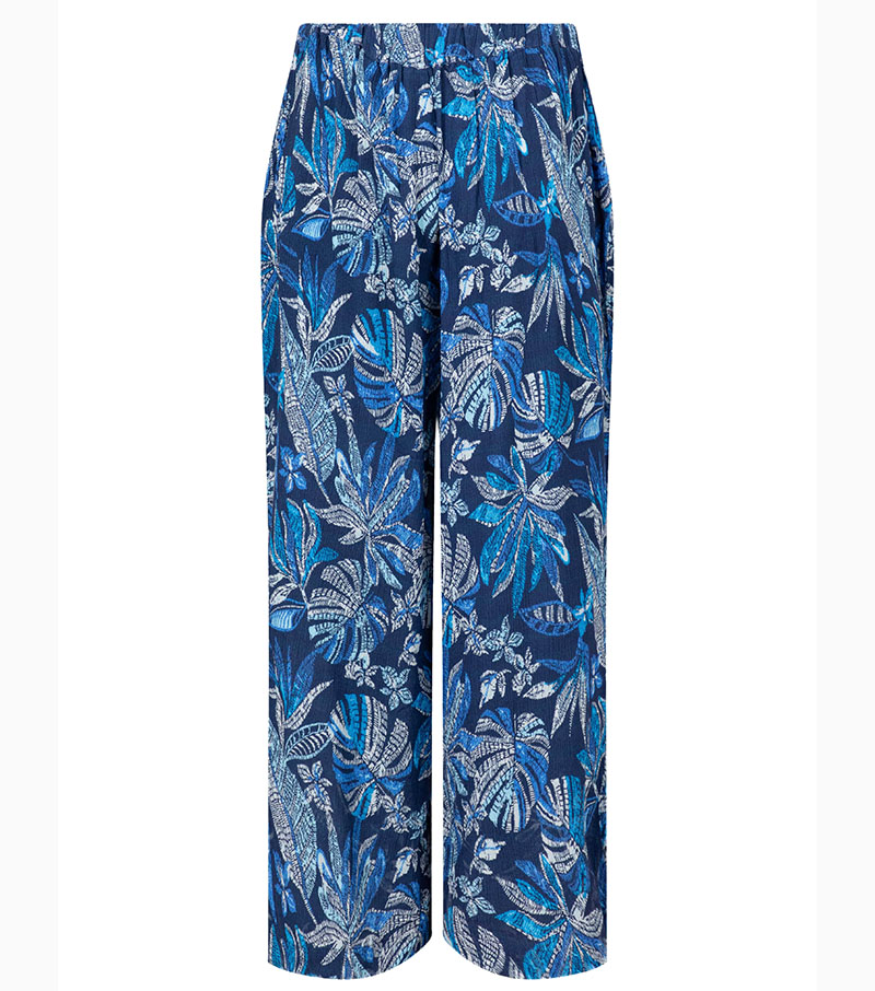 Sarita Crinkle Wide Leg Cropped Trouser - Blue Indigo