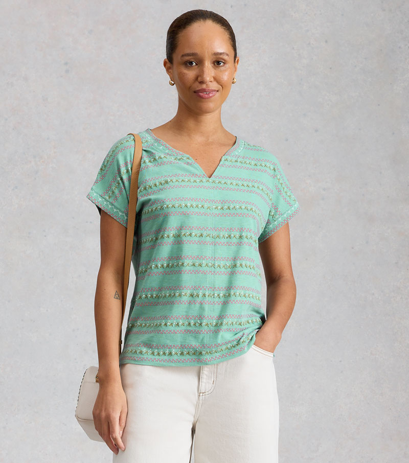 Nelly Embroidered Tee - Teal Multi