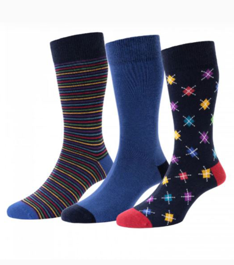 Mini Argyle & Stripe Cotton Socks - Navy/Blue