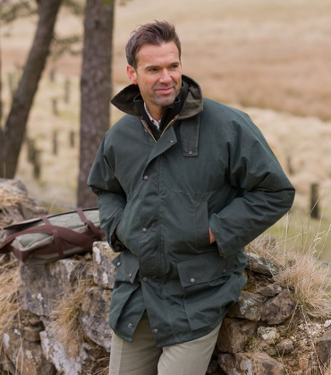 Men's Waxed Cotton Hooded Parka – Padded Hunting Fishing Farming Jacket – Green, S-XXL